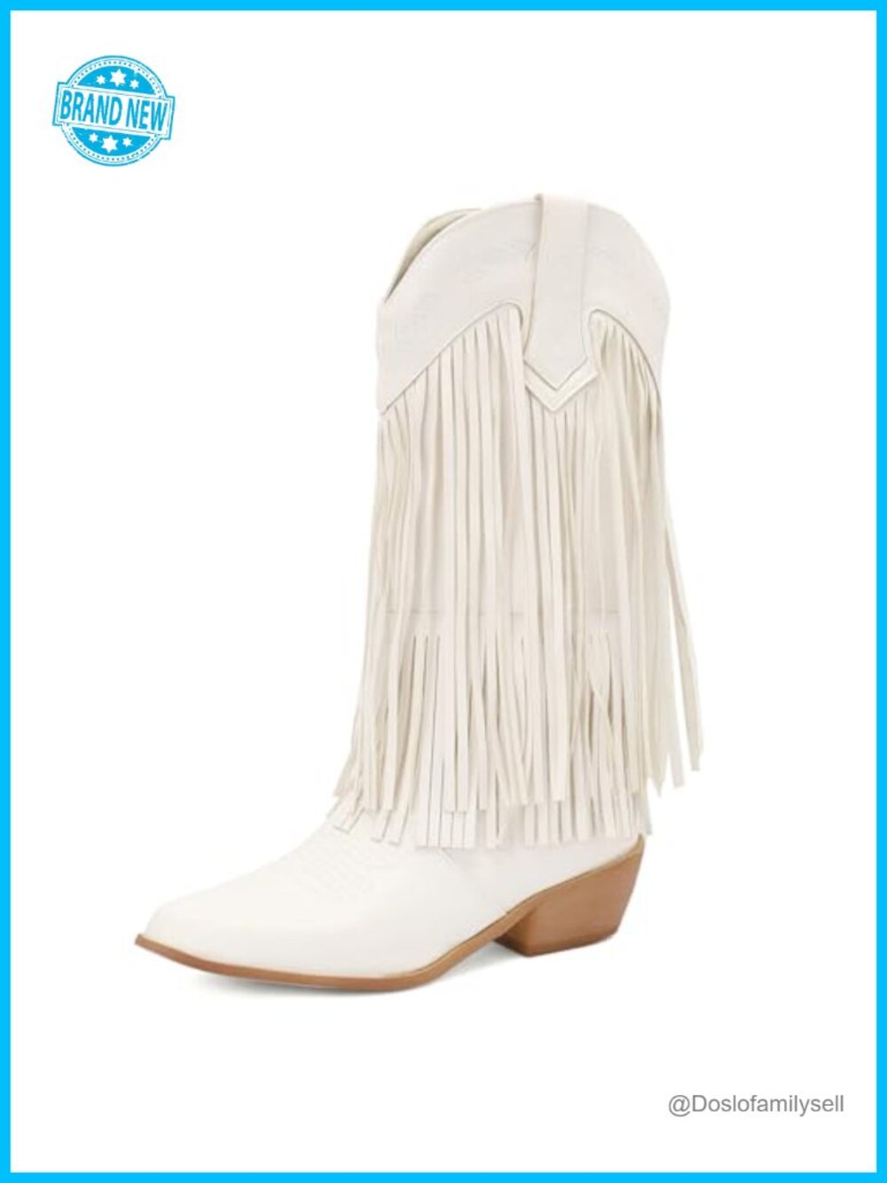 Women's Fringe Cowboy Knee High Boots Pointed Toe Tassel Block Heel Western